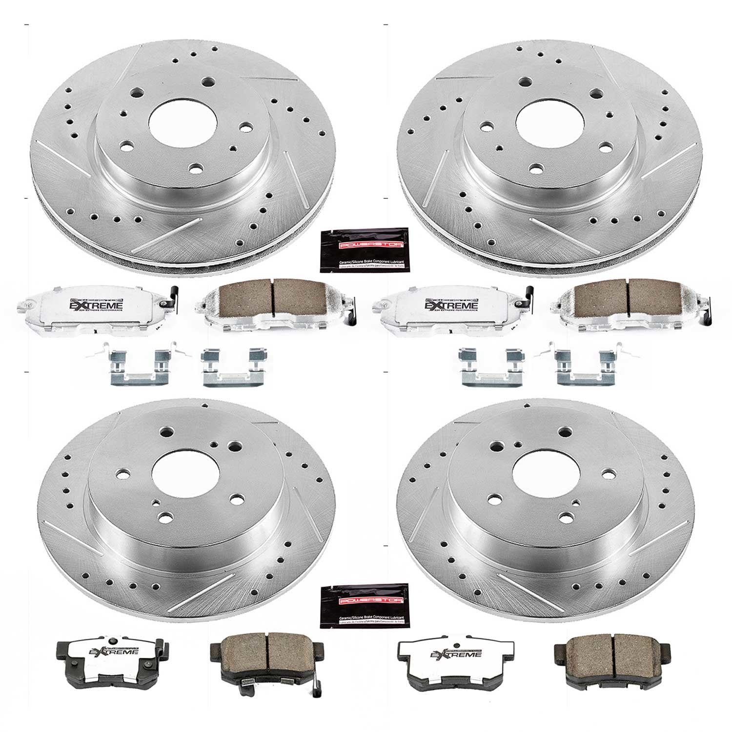 PowerStop Front and Rear Z26 Street Warrior Carbon-Fiber Ceramic Brake Pad and Drilled and Slotted Rotor Kit Fits: SUZUKI Select Models K5888-26