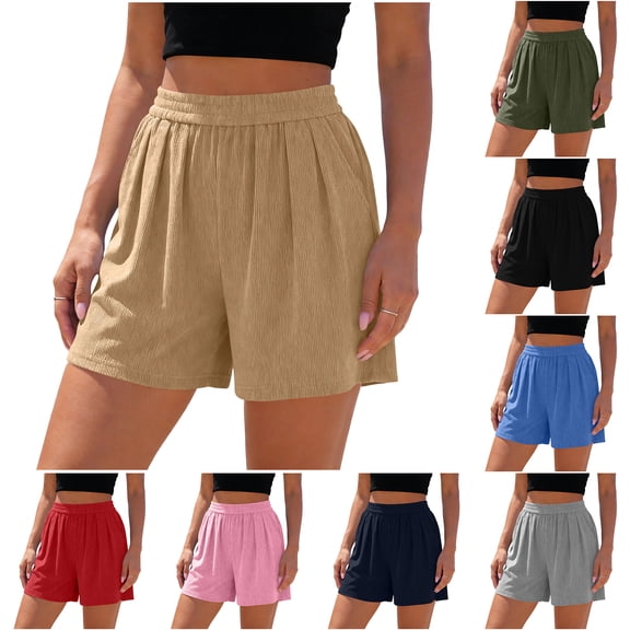 Bloomae Flowy Summer Shorts for Women High Waisted Textured Knitted Loose Wide Leg Comfy Soft Pajama Shorts Trendy Holiday Beach Vacation Short Pants with Pockets Pink S