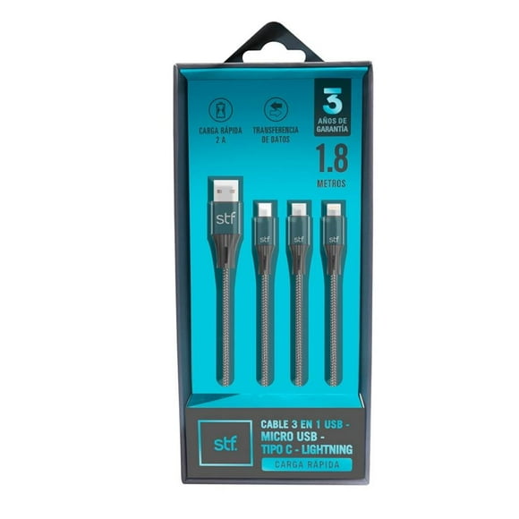 Cable 3 en 1 STF 1.8m Negro