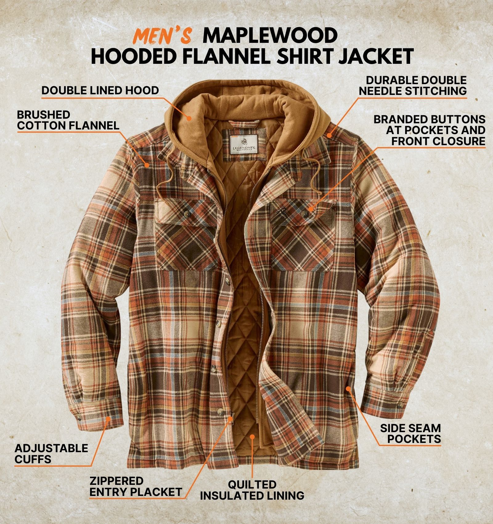 Legendary Whitetails Men's Maplewood Hooded Flannel Shirt Jacket