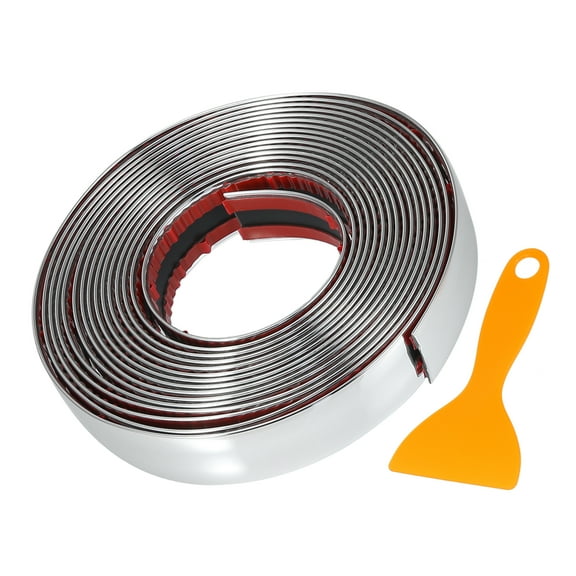 1 Set 1" 25mm Width Self Adhesive Car Door Window Bumper Trim Strip Sticker 16Ft 5m Gloss Silver Tone