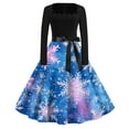 thumbnail image 3 of Christmas Dresses for Women Women's Fashion Round Neck Casual Slim Christmas Printed Long Sleeve Dresses with Square Collar for Christmas Party,Blue,XL, 3 of 4