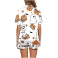 thumbnail image 7 of 2 Pieces Halloween Pajamas Set for Women Cozy Lounge Outfit Pumpkin Ghost Sleepwear Top and Shorts Festival Everyday Wear, 7 of 7