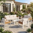 thumbnail image 6 of LAZZO 5-Piece Patio Conversation Set, All-Aluminum Outdoor Metal Furniture Set with Olefin Cushions & Coffee Table, Beige, 6 of 9