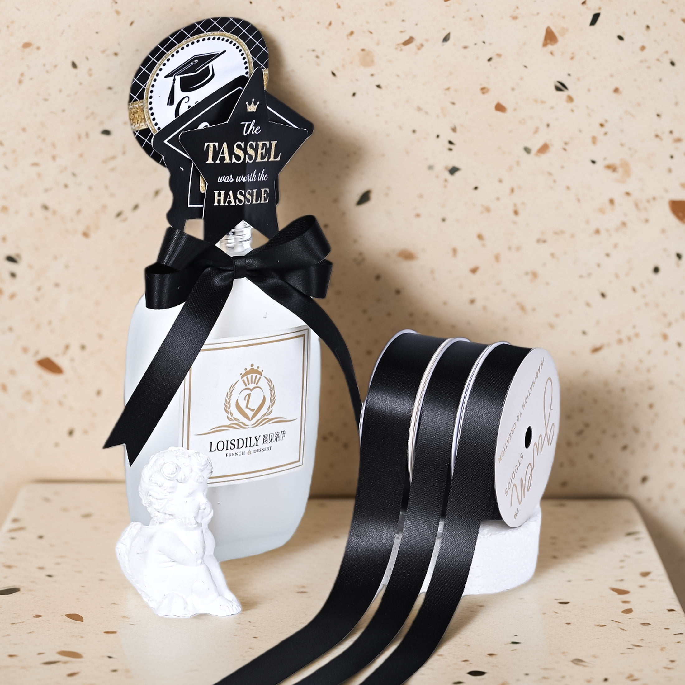 Gwen Studios 7/8" Black Ace Satin Ribbon, 3 yards