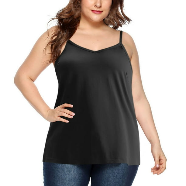 Karight Women's Plus Size Tank Tops Spaghetti Straps Casual Summer V Neck Tunic Blouse Loose Sleeveless T-Shirts