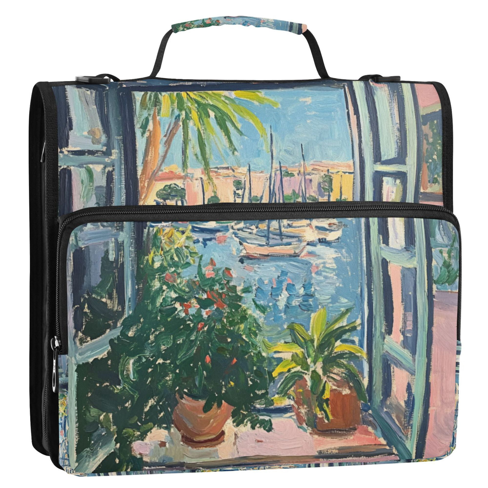 FORMRS Zipper Binder with Shoulder Strap 2-inch Ring 500 Sheet Capacity File Bag, Blue Sea Boat