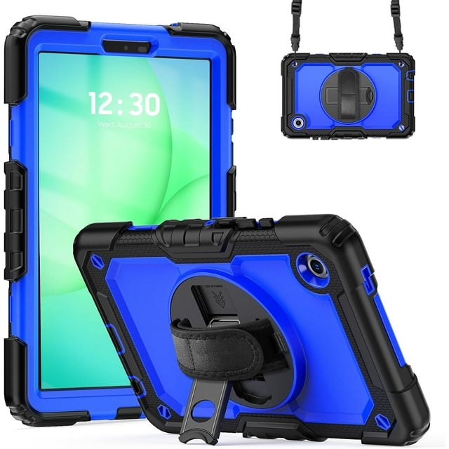 Funda para Samsung Galaxy Tab A11 de 8,7 pulgadas (2025) y Galaxy Tab A9 de 8,7 pulgadas (2023), resistente, a prueba de golpes, con soporte giratorio de 360° y correa de mano/bandolera