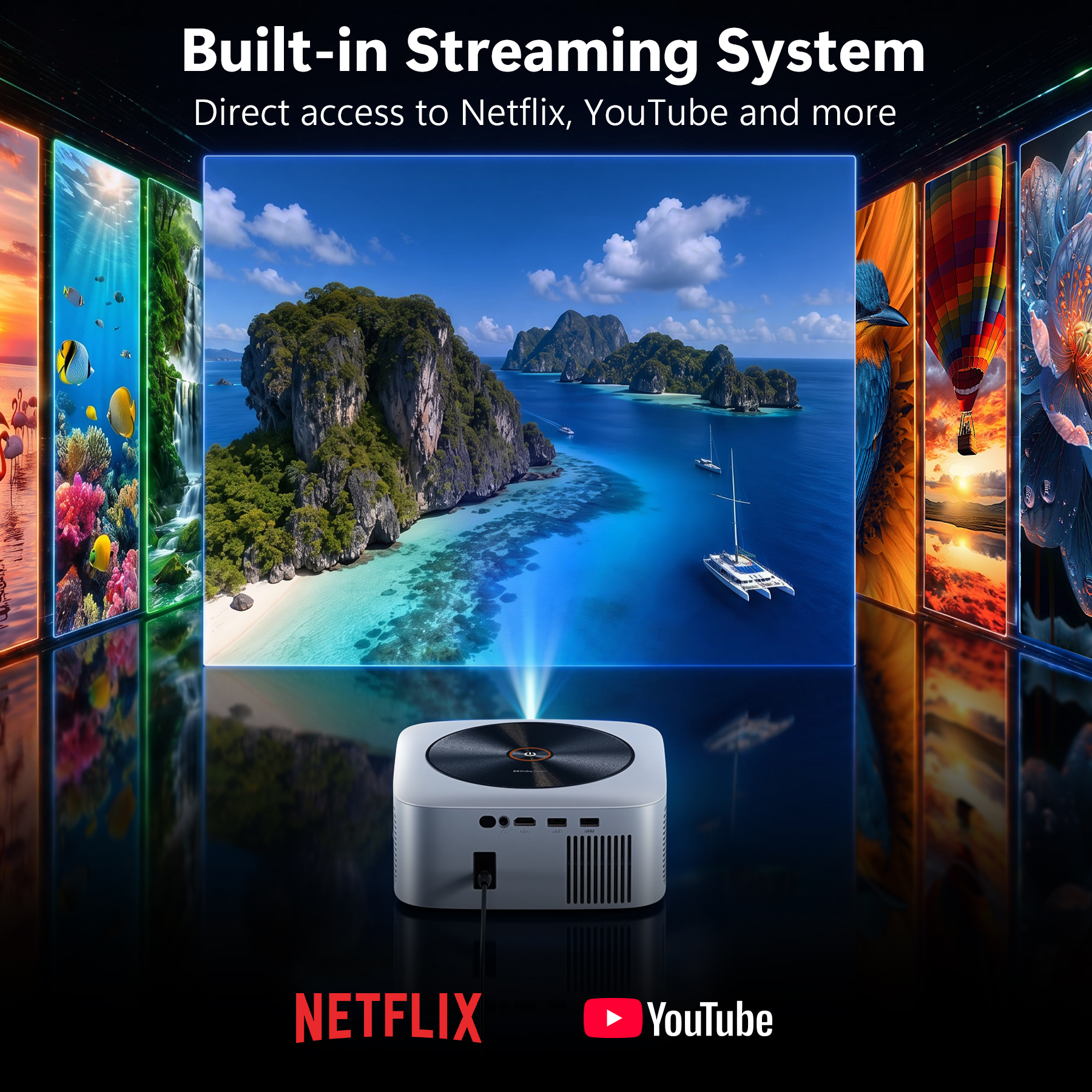 HAPPRUN J7-W 1500 ANSI Smart Projector Netflix photo 2