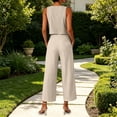 thumbnail image 6 of ClodeEU Women's Linen 2 Piece Outfit ,Sleeveless Crewneck Tank Top and Straight Leg Cropped Pants Set ,Casual Summer Office Wear Beige,Women's Plus L, 6 of 9