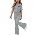 thumbnail image 5 of Girls Summer 2 Piece Outfits Print Round Neck Short Sleeves Shirts and Solid Color Long Pants Two Piece Set Kids Casual Summer Clothing Sets Comfortable Daily Wear 5-15 Years, 5 of 6