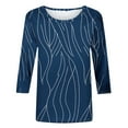 thumbnail image 4 of Womens Tops,Shirts for Women Plus Size 3/4 Sleeve Round Neck Printed Shirts Casual Summer T-Shirts Blue XXL, 4 of 6