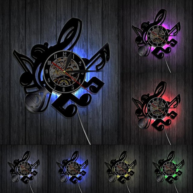 Reloj de pared con disco de vinilo musical, reloj de pared con luz LED con patrón de notas, reloj de vinilo, decoración de pared para sala de estar, regalos únicos para amantes de