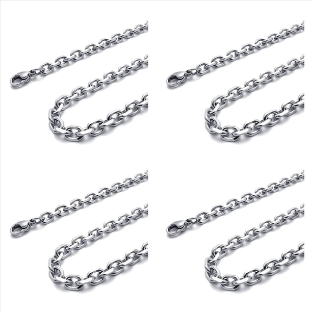 4X Cadena de Joyeria de Hombres y Mujeres, Collar de Acero Inoxidable, Plata - Anchura 3mm - Longitud 70cm