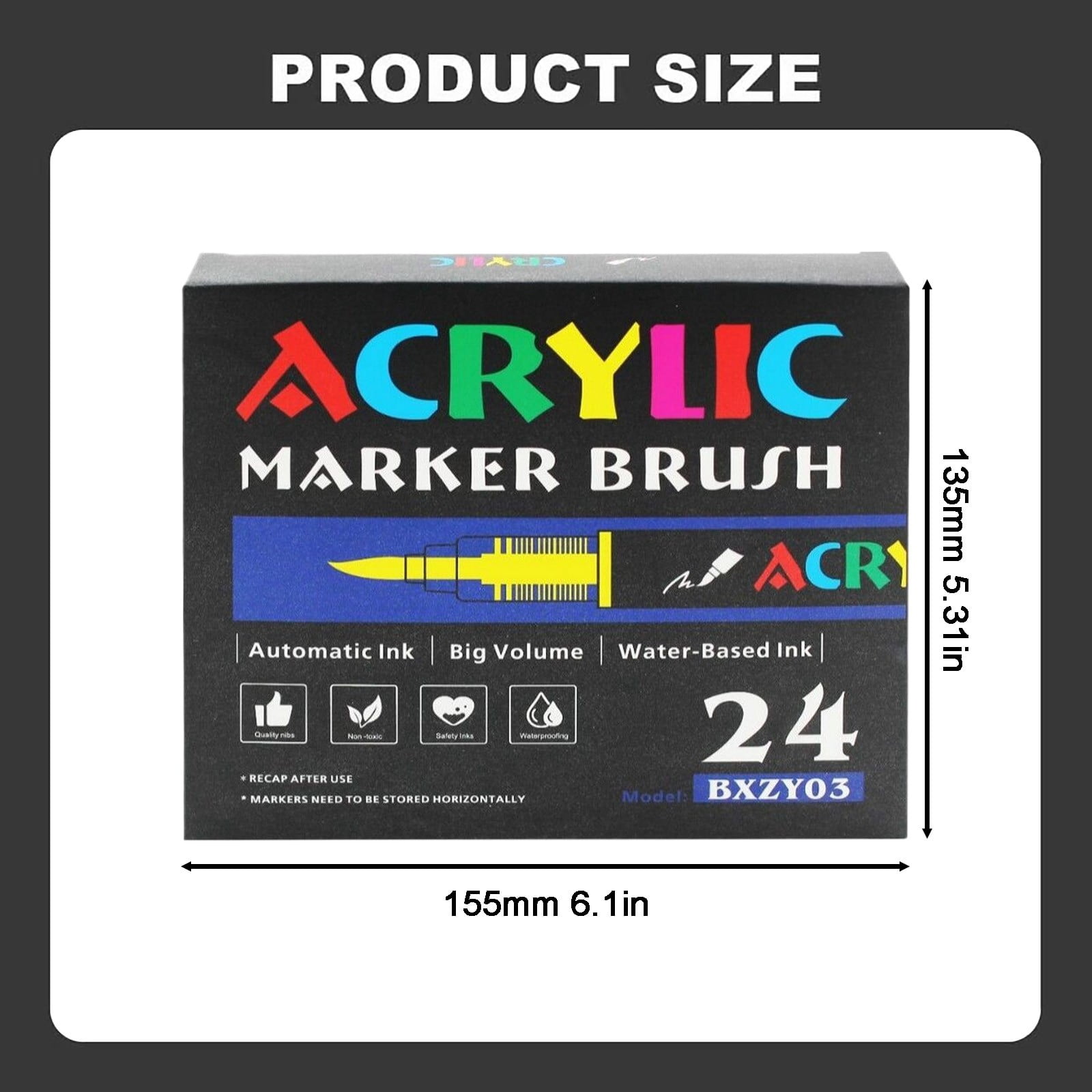 Solivara Soft Brush Tip Acrylic Paint Markers Quick Drying For Canvas Rock Wood Glass Ceramic Diy (Black,One Size)