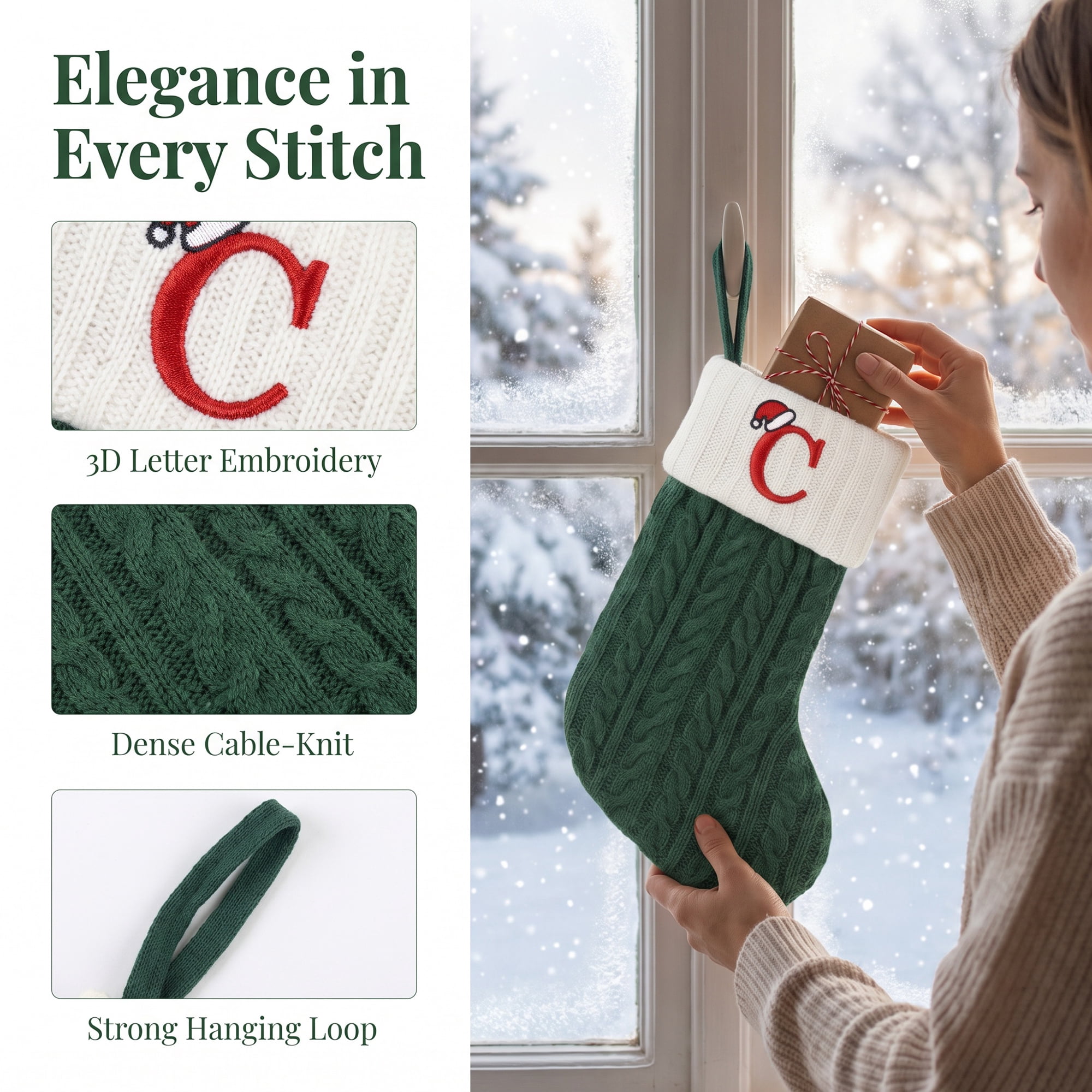 Unique Bargains Christmas Luxury Grand Hearth Accent Stocking Green Letter C 8"