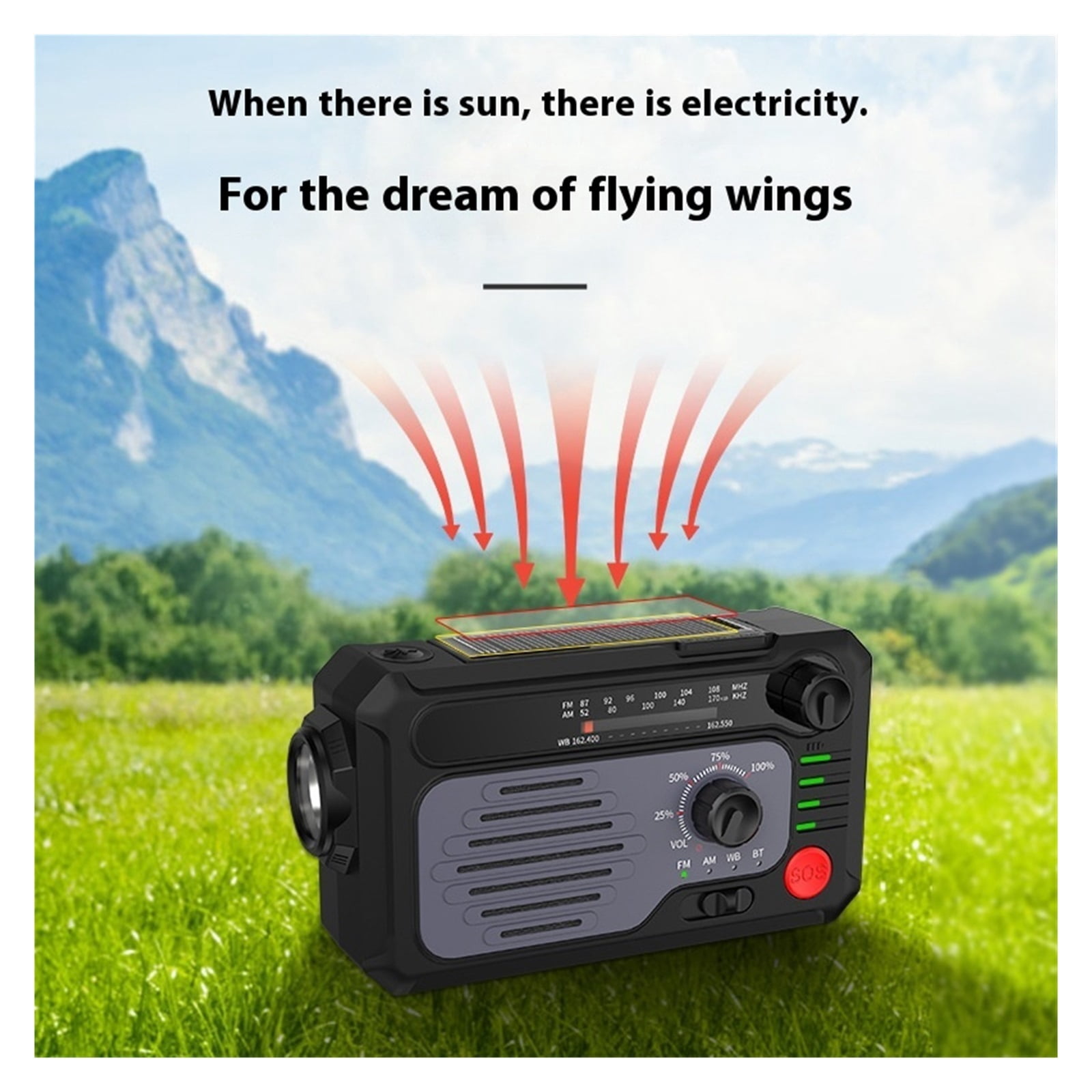 Radio Disaster Prevention Emergency Solar Flashlight With Bluetooth Hand-cranked Power Generation Multi-function Outdoor Lighting Radio