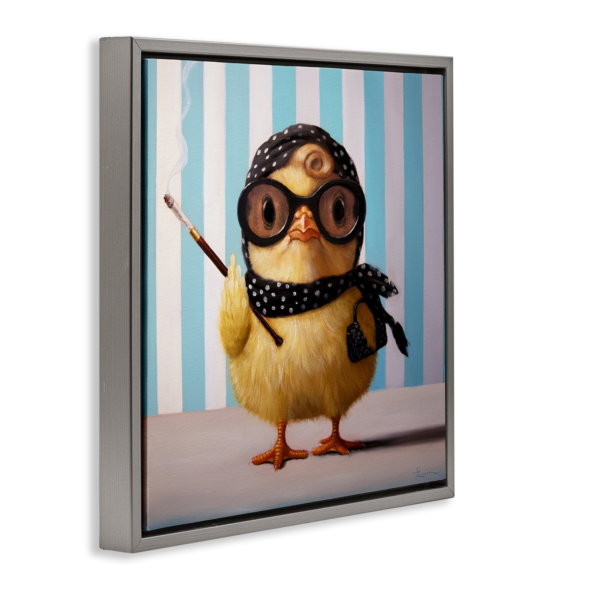 Stupell Industries Audrey Henburn Famous Chick Gray Framed Floater Canvas Wall Art, design by Lucia Heffernan