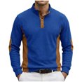 thumbnail image 1 of Tops de Verano de Manga Larga para Hombres Cuello de Pie Color Bloque Botón Abajo Camisa, Tops de Manga Larga Patchwork Blusa Casual con Ajuste Relajado, Chaqueta de Moda Ligera, 1 of 8