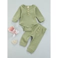 thumbnail image 2 of Qiylii 2Pcs Toddler Outfits, O-Neck Long Sleeve Romper + Buttons Pants, 2 of 9