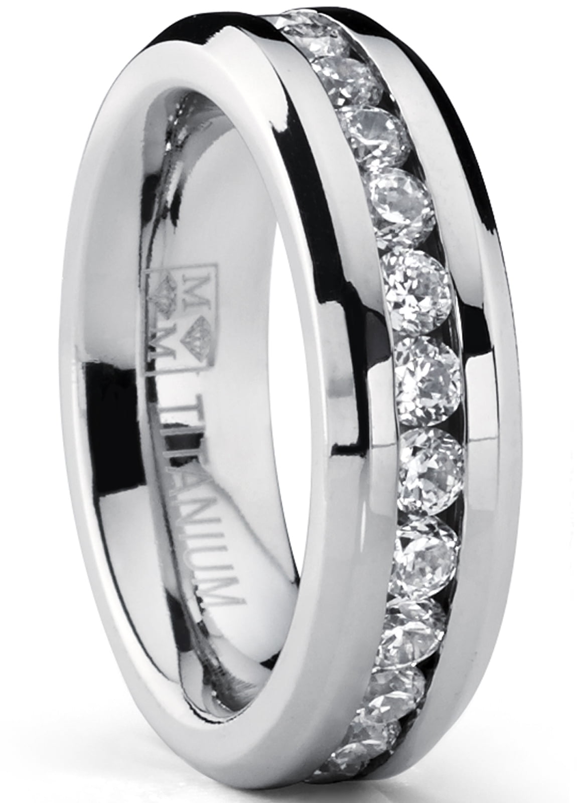 6MM Ladies Eternity Titanium Ring Cubic Zirconia Wedding Band with CZ 