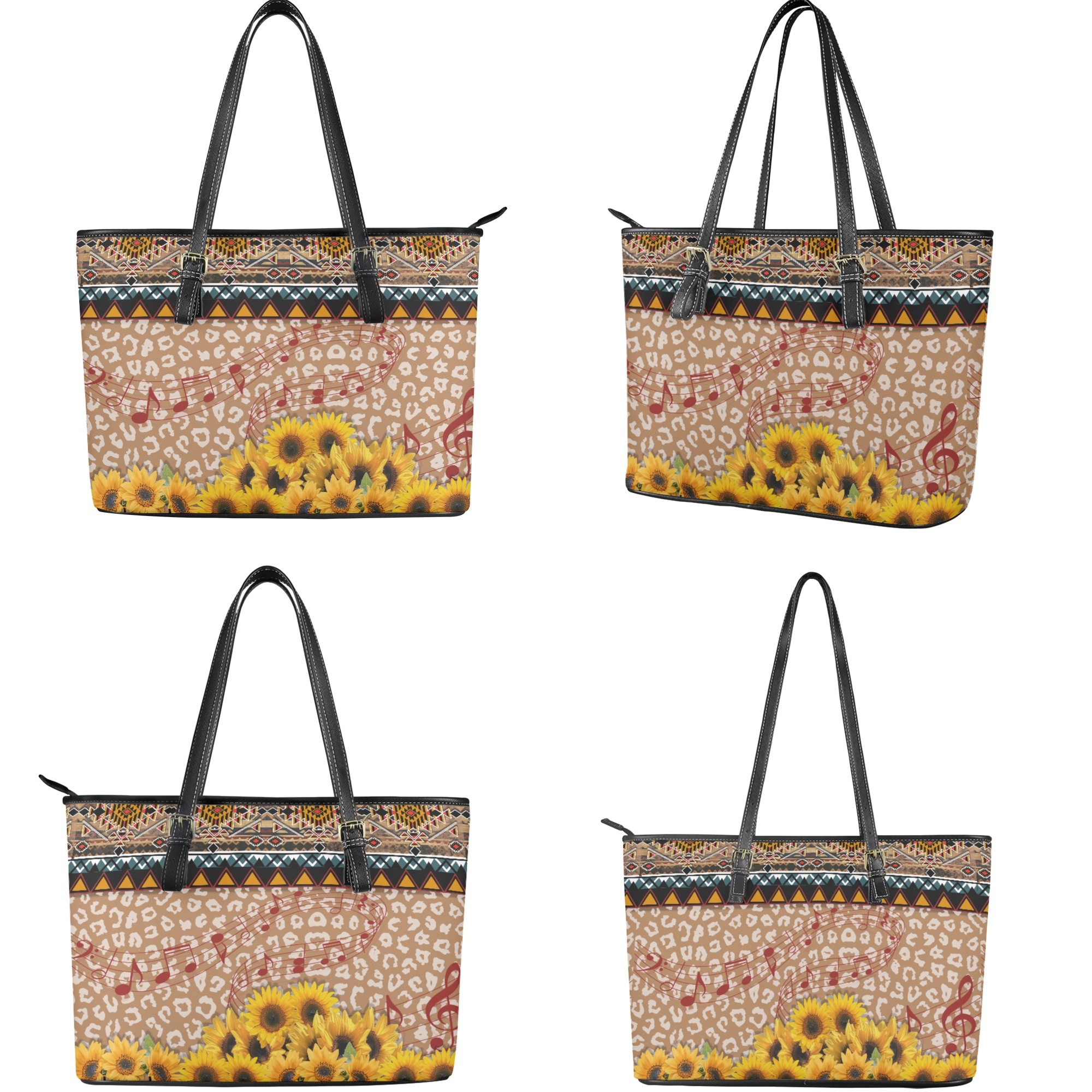ZUXONGSY Aztec Leopard Sunflower Print 2 Pieces Waterproof Tote Handbag Card Holder Set for Women Large Capacity Work Bag with Matching Wallet Set for Shopping Work