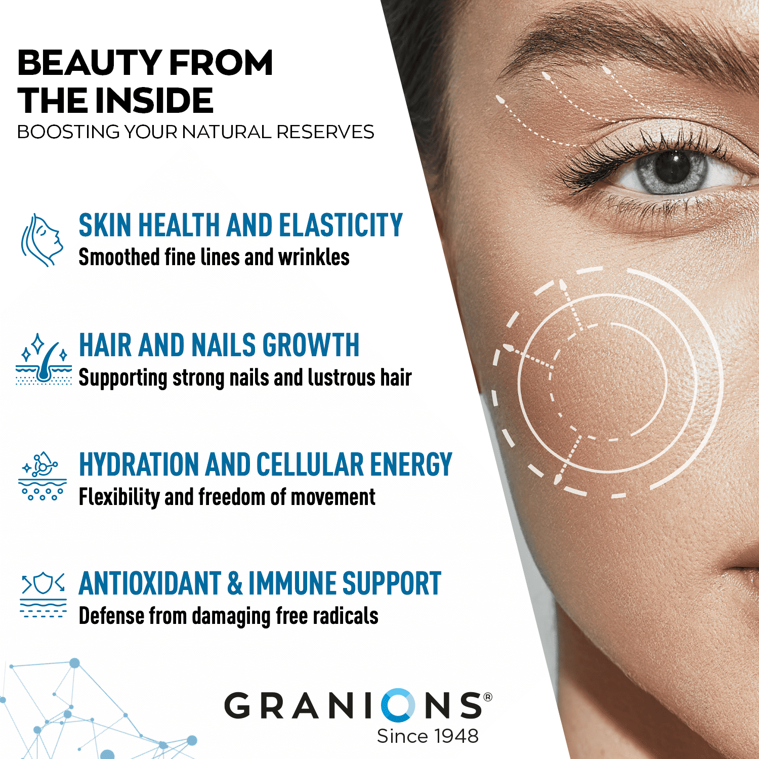 GRANIONS Marine Collagen Peptides Powder Lemonade, Hyaluronic Acid + Biotin + Vit C, 275g