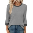 thumbnail image 3 of Ronuti Womens T Shirts 3/4 Length Sleeve Womens Tops Dressy Casual Crew Neck Color Block Tunic Tops, 3 of 7