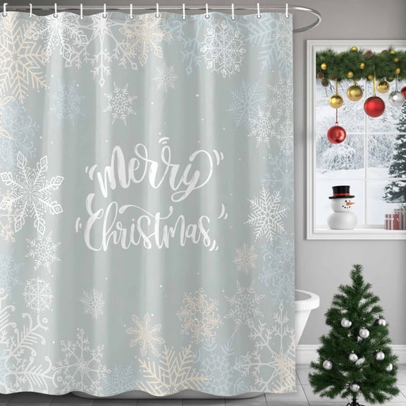 Merry Christmas Shower Curtains for Bathroom, Snow Texture Grey Background Design Waterproof Fabric Shower Curtain for Bathroom Bathtub Decoration, Machine Washable, 72"x84"
