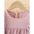 thumbnail image 4 of Arvbitana Toddler Baby Girls Ramie Cotton Dress Short Sleeve Crew Neck Solid Color Ruffles A-line Dresses Summer Casual Loose Princess Outfits 2-7T, 4 of 9