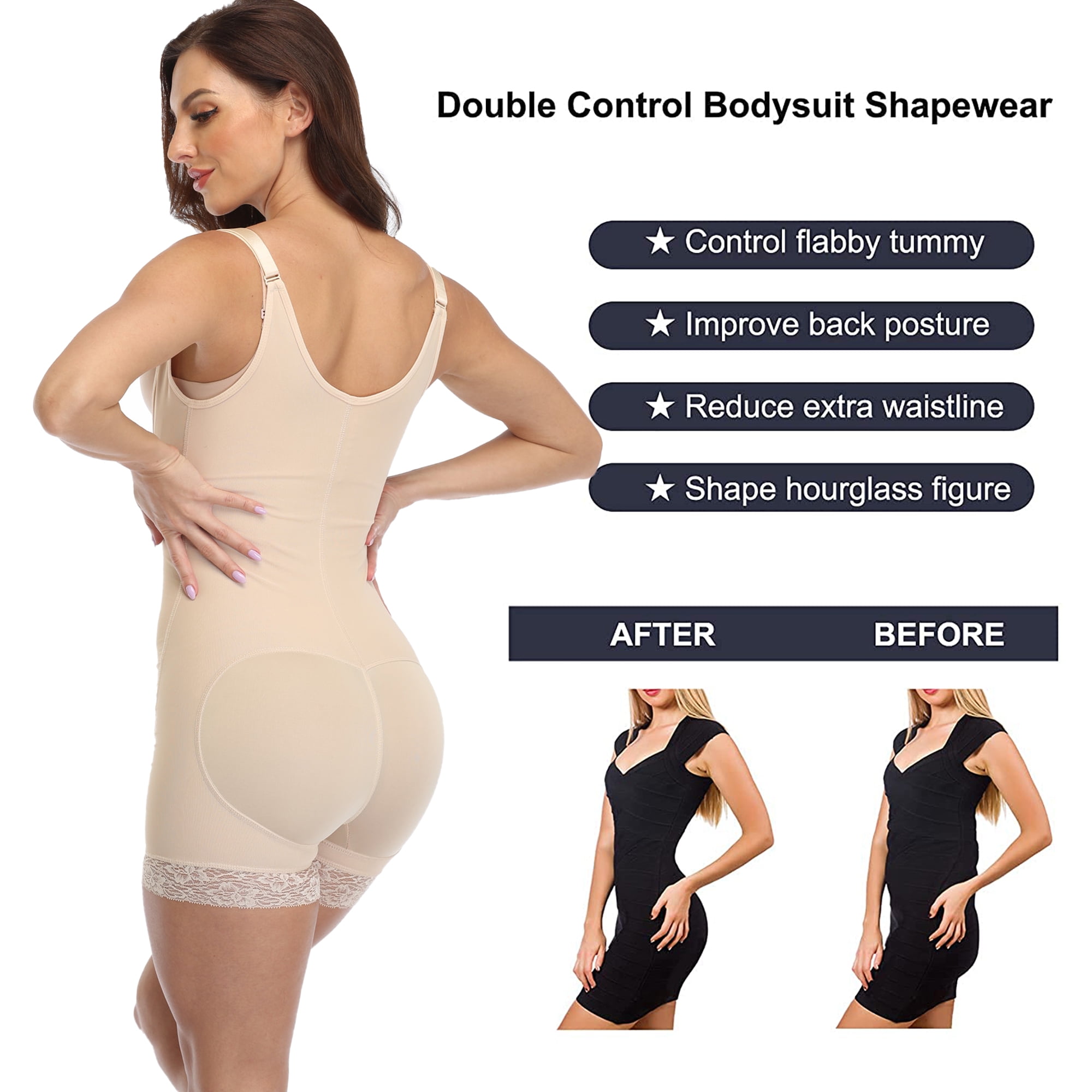 Garteder Shapewear for Women Long Sleeve Slimmer Waist Tummy Control Fajas  Colombianas Full Body Shaper Zipper Open Bust Bodysuit