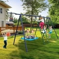 thumbnail image 6 of Swing Set for Outside, Heavy Duty A-Frame Metal Swing Set with Swing Chair, Climbing Ladder and Basketball Hoop, Outdoor Swing Frame, 4-5 Kids Swing Set Outdoor Games for Backyard, 6 of 8