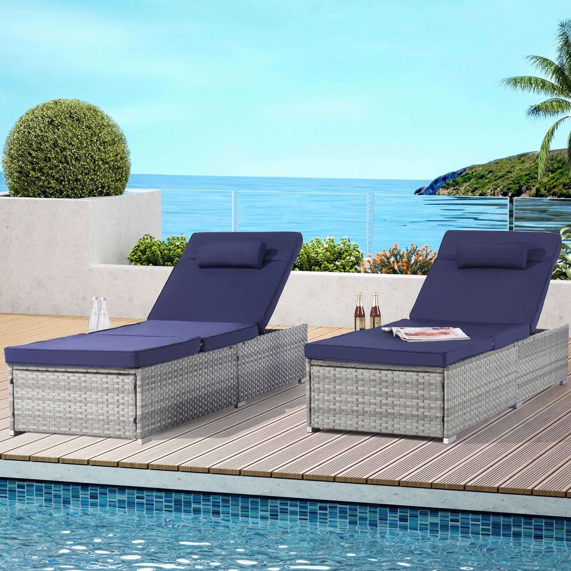 Chaise Lounge Chairs Set, Outdoor Lounger Reclining Chairs with 5 Adjustable Positions, Brown Wicker Patio Chaise Chair Furniture for Poolside, Deck, Backyard - image 2 of 10