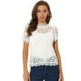 thumbnail image 1 of INSPIRE CHIC Women's Scalloped Trim Semi Sheer Floral Lace Top, 1 of 7
