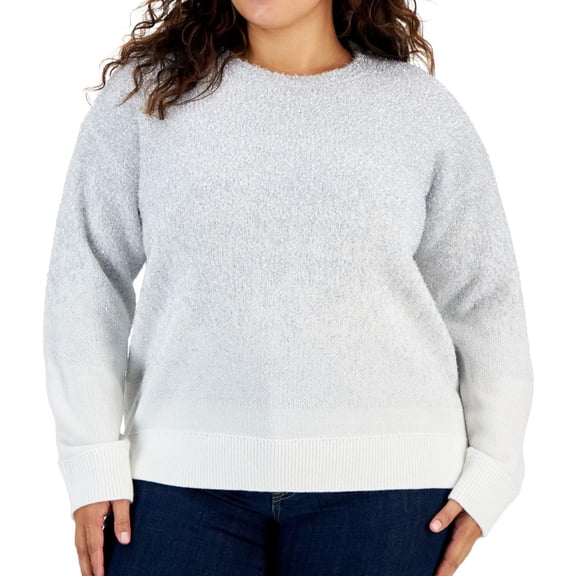 Tommy Hilfiger Womens Metallic Ombre Knit Sweater, Grey, Plus Size, 3X