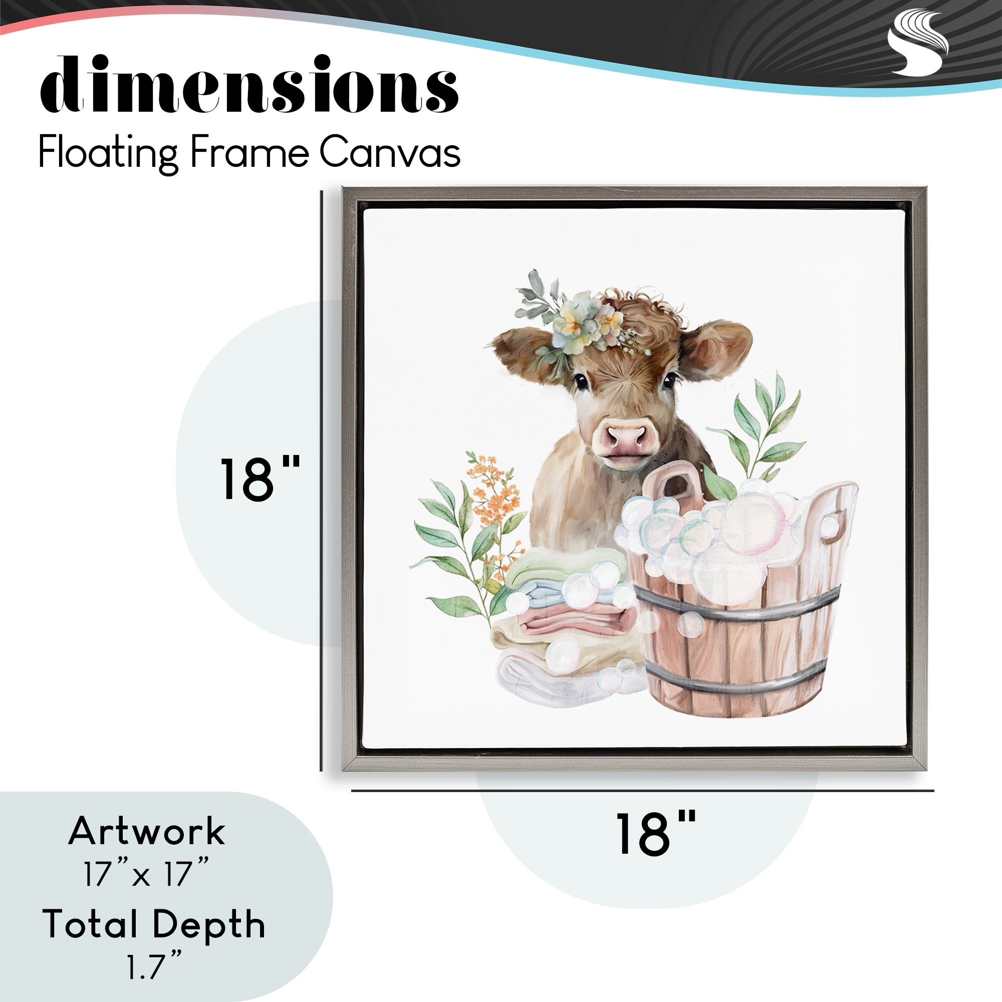 Laundry Day Baby Cow Gray Framed Floater Canvas Wall Art, design by Kim Allen