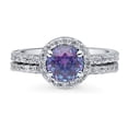 thumbnail image 2 of BERRICLE Sterling Silver Halo Wedding Engagement Rings Purple Aqua Round Cut Cubic Zirconia CZ Kaleidoscope Ring Set for Women, Rhodium Plated Size 8.5, 2 of 10