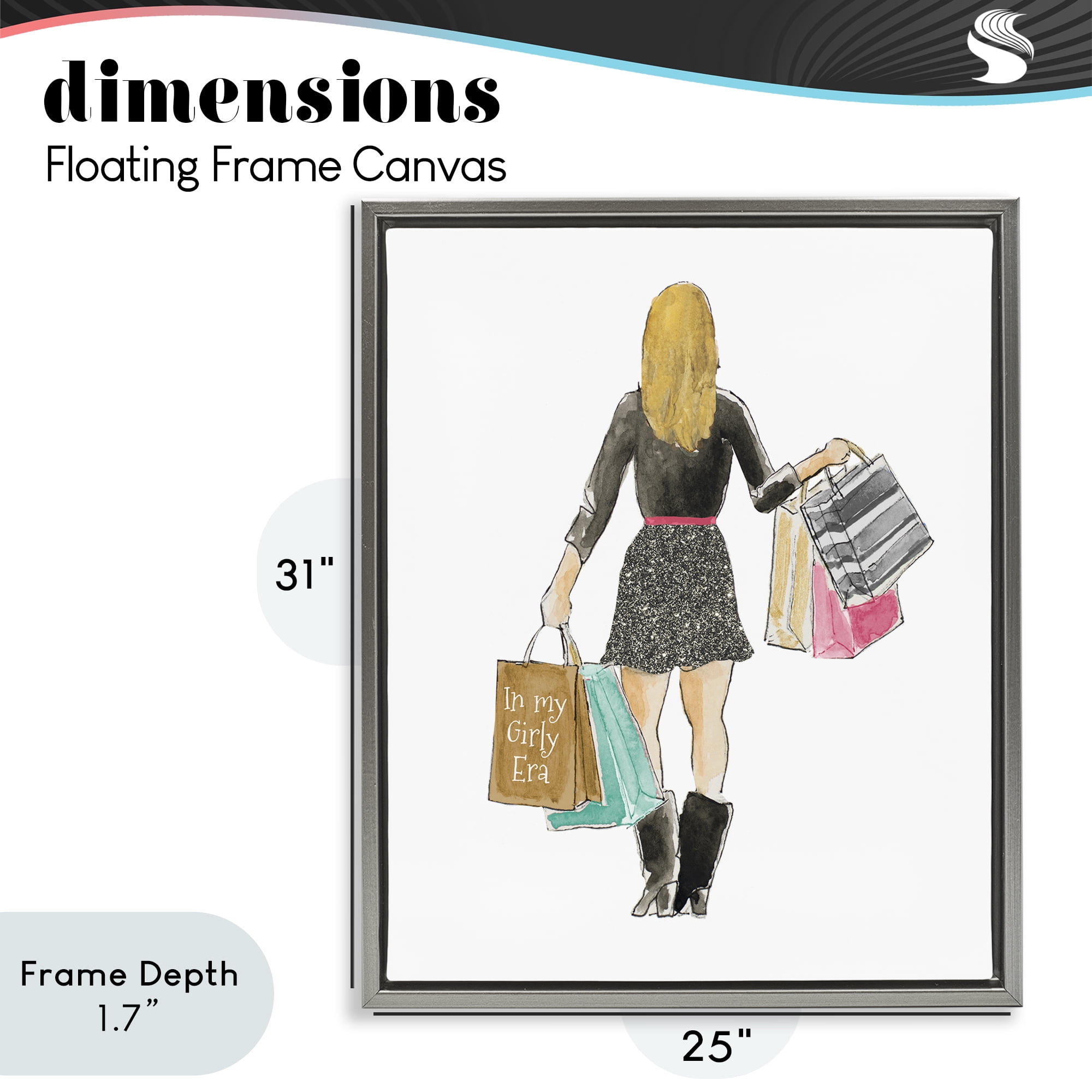 Stupell Industries Girl With Shopping Bags Gray Framed Floater Canvas Wall Art, design by Lanie Loreth