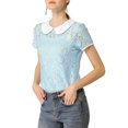 thumbnail image 4 of Allegra K Women's See Through Contrast Color Collar Lace Top Blouse, 4 of 6