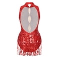 thumbnail image 4 of YONGHS Women's Sparkly Sequin Tassel Leotard Bodysuit Latin Samba Ballet Dance Dress Red M, 4 of 7