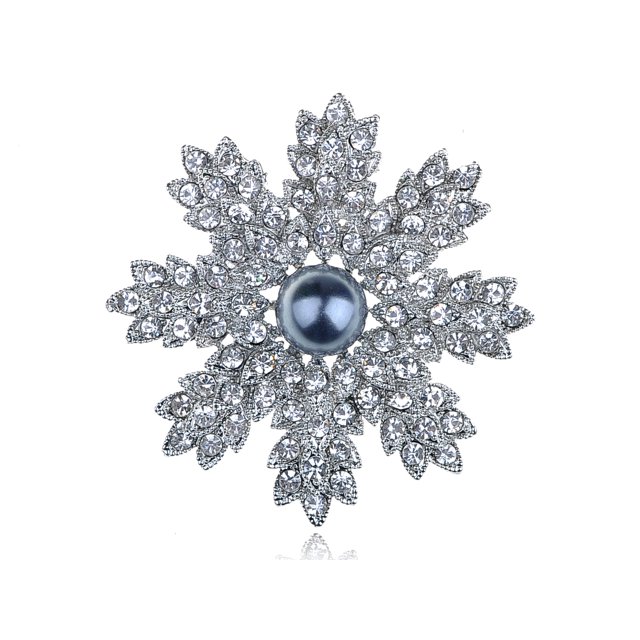 Stunning Clear Crystal Rhinestone Faux Pearl Christmas Snowflake Pin Brooch