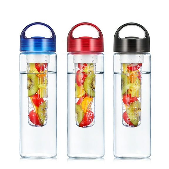 WHAMVOX Sports Drinking Bottle with Fruit Basket Holder Portable Leakproof Water Bottle for Outdoors Black 750ml