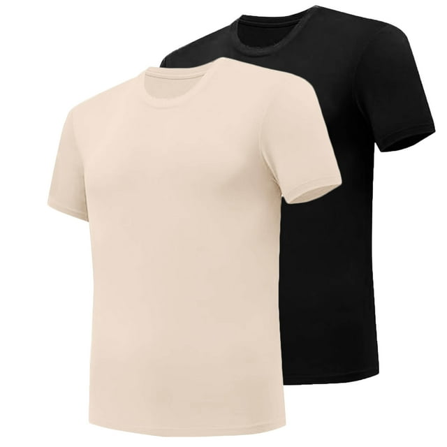 AherBiu 2PCS Workout Mens T-Shirts Gym Undershirts Crewneck Short Sleeve Basic Cotton T Shirts Solid Color