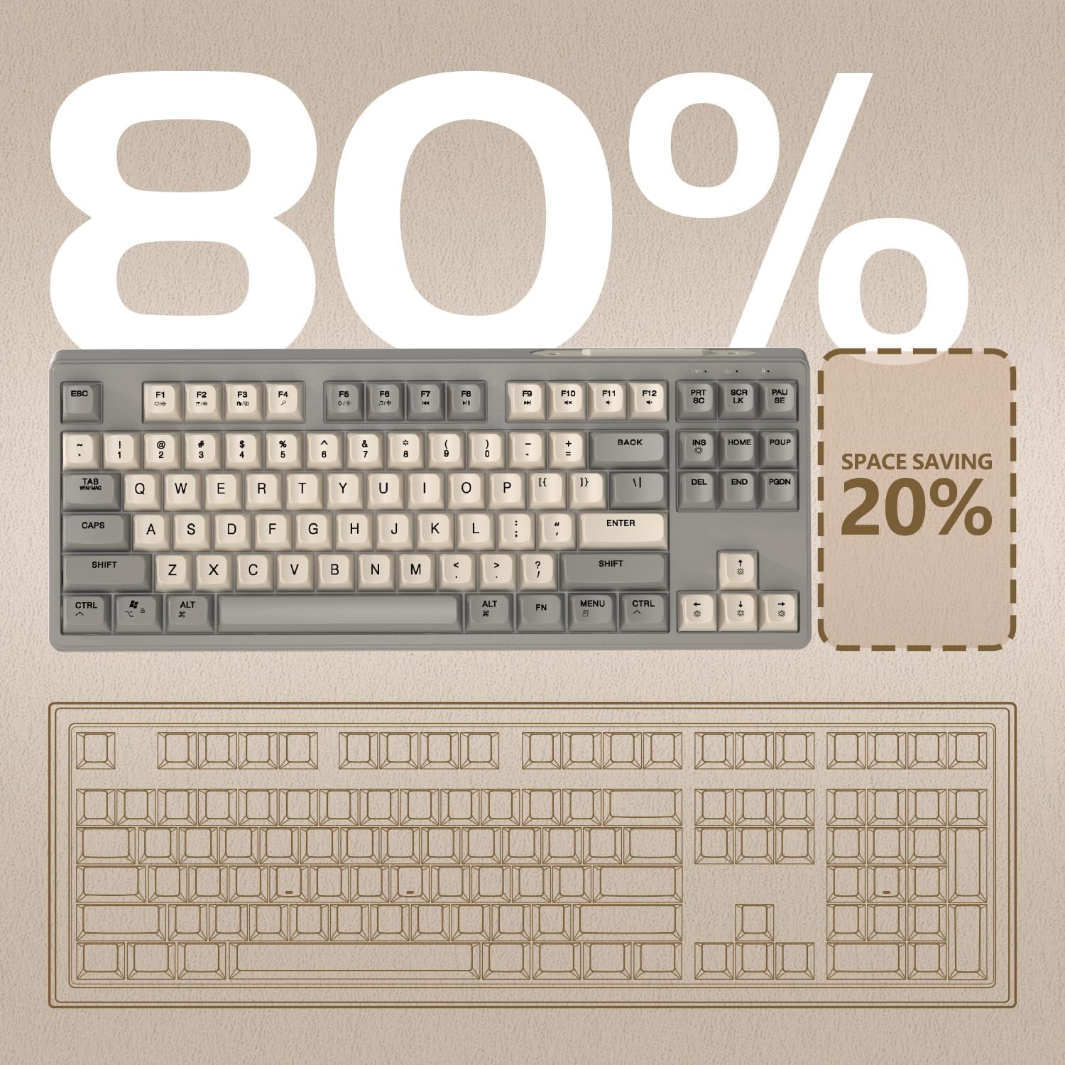 ATTACK SHARK Anti-ghosting Wireless Gaming Keyboard, Creamy Gray