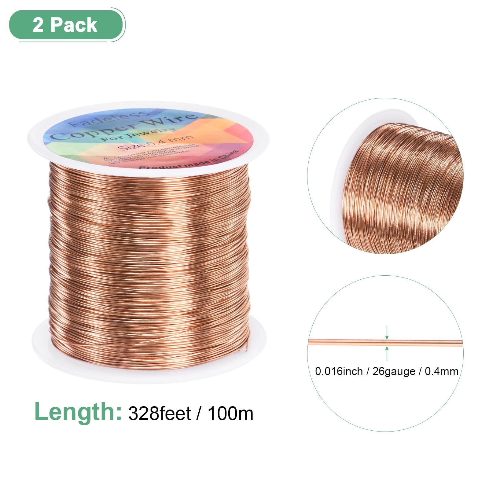 Uxcell 2 Rolls 0.4mm Jewelry Wire 26 Gauge 328FT Copper Beading Wire Jewelry Making Planting Weaving DIY 100M Copper Tone