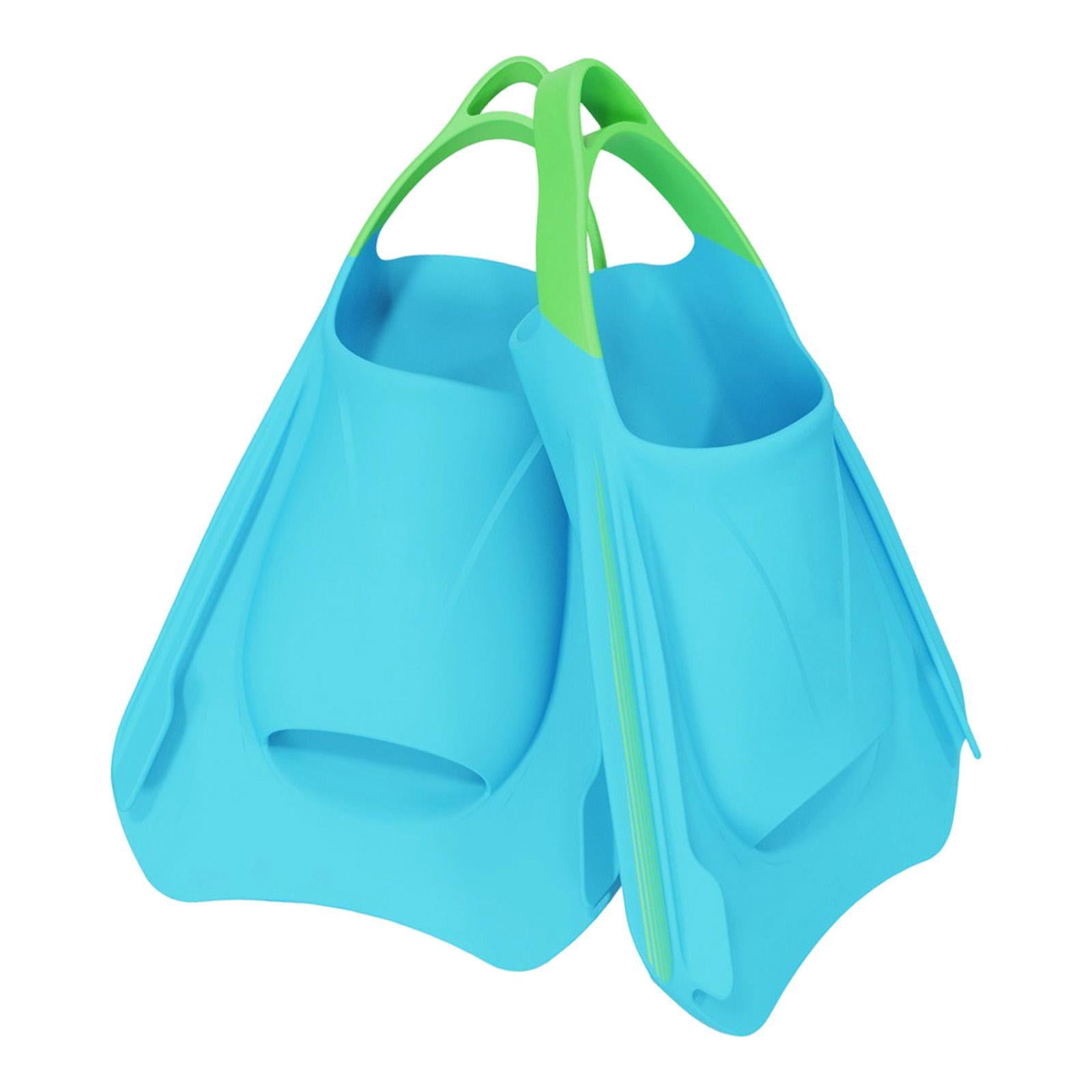 DimyFew 2Pcs Short Flippers Practice Summer Beach Swimming Travel Swim Training Fins S Blue