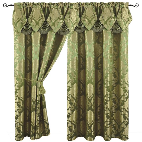 Venice Collections Panneau de Rideau Jacquard de Luxe avec Cantonnière Cascade Attachée, 54 par 84 Pouces Angelina Sauge