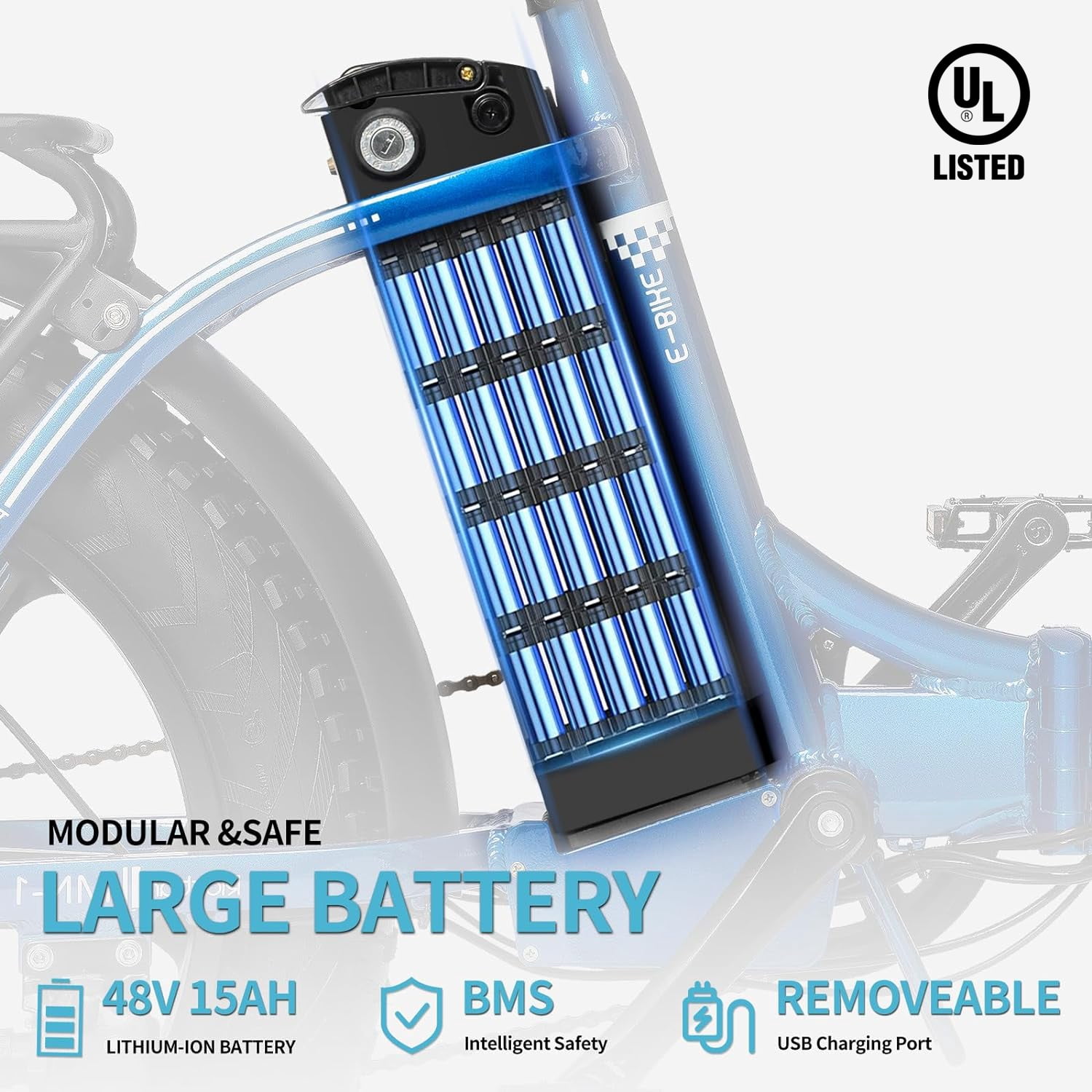 Ridstar Eletric Bike for Adults 1000W 48V 15Ah Removable Battery 20'' Fat Tire Folding Commuting E-Bike Shimano 7-Speed Mountain Bike UL2849