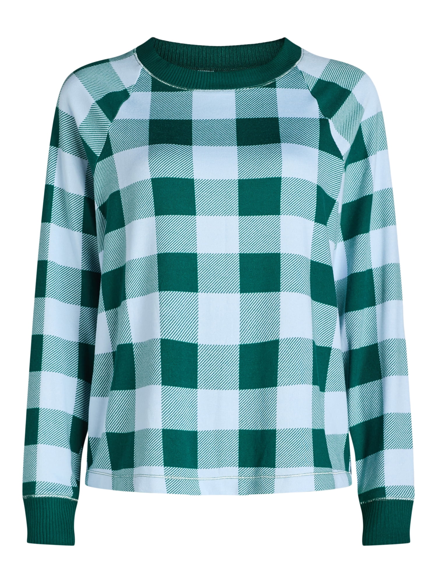 Joyspun Women’s Hacci Knit Buffalo Plaid Sleep Top with Long Sleeves, Sizes XS-3X