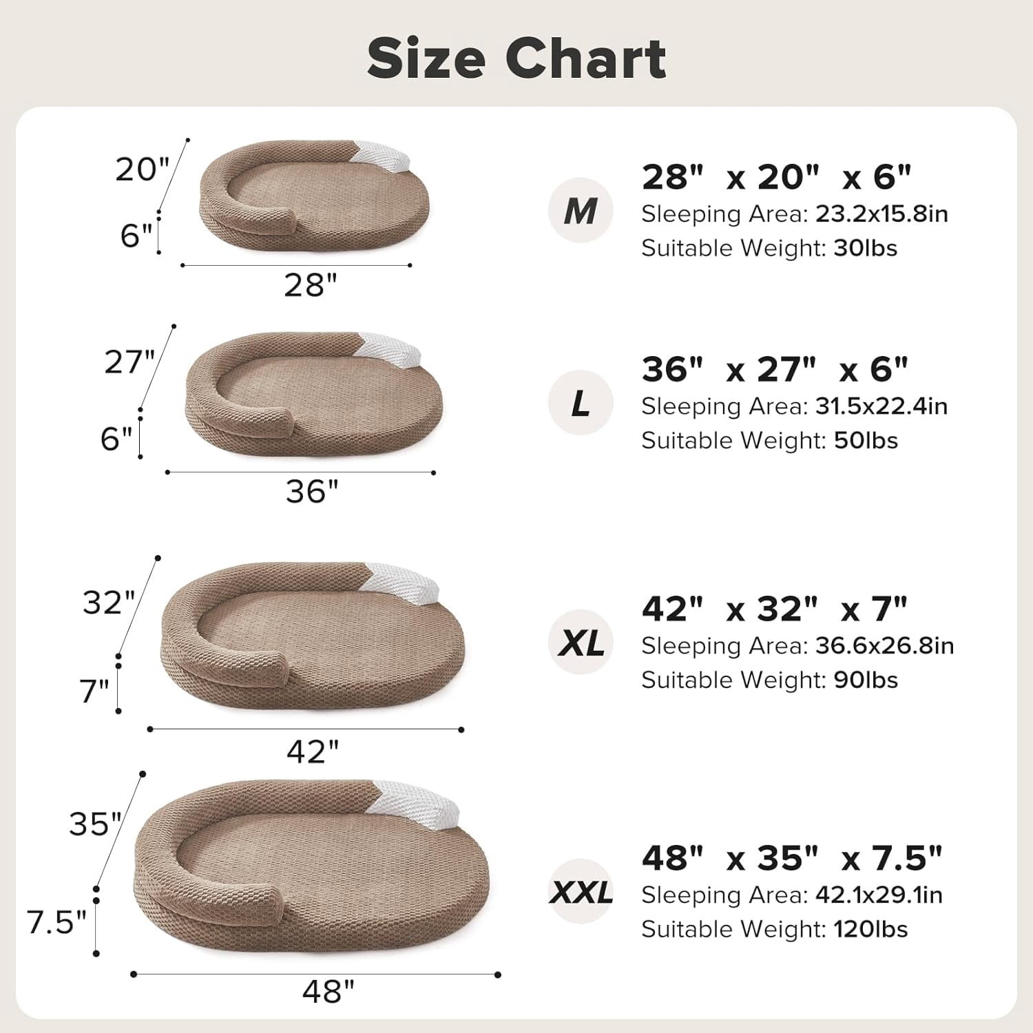 XL Orthopedic Dog Beds Large Sized Dog, Extra Large Washable Waterproof Oval Large Dog Bed with Removable Cover, Egg-Crate Foam Pet Bed with Bolster & Non-Skid Bottom, Dark Grey, 42''x31''